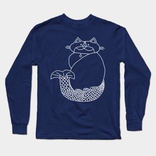 Kevin MerCat the Cat Mermaid White Line Drawing Long Sleeve T-Shirt